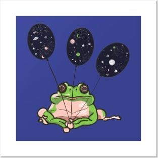 Frog with space balloons Posters and Art